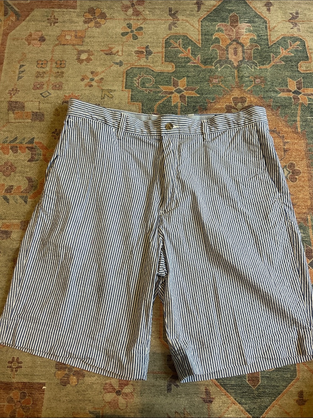 Polo by Ralph Lauren Navy & White Seersucker Flat Front Shorts